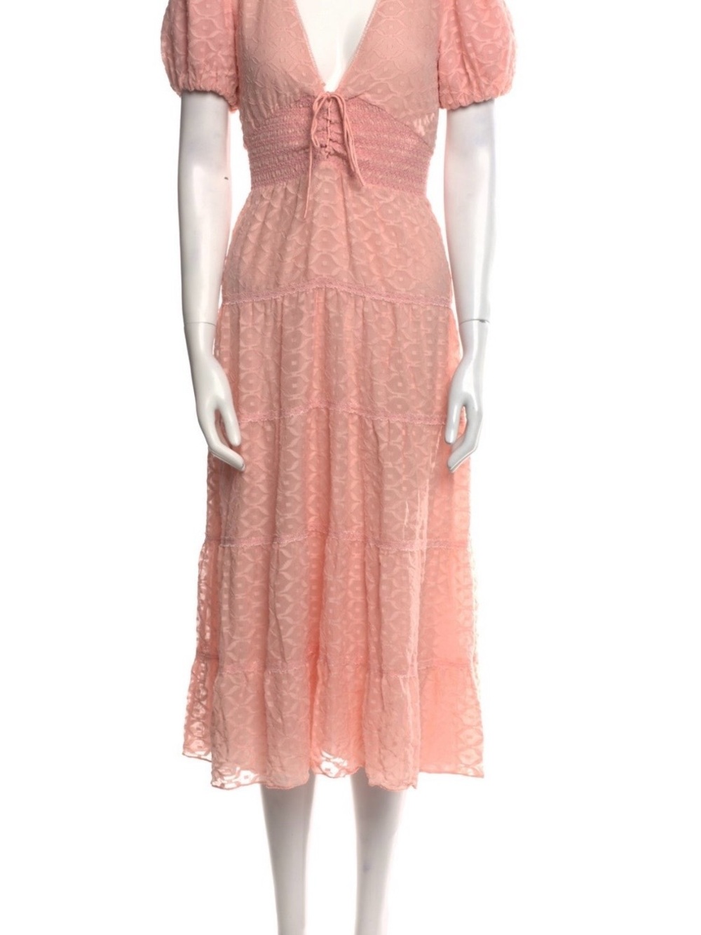 Alice + Olivia Puff Sleeve Midi Dress in Blush Pink